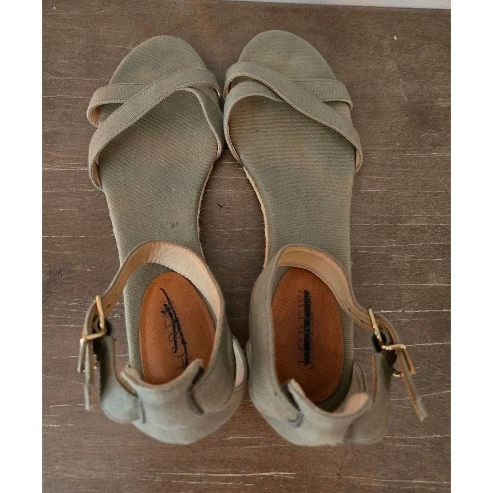 J. Crew Espadrille Wedge‎ Sandals Ankle Strap Canvas Olive Green Size 8.5
